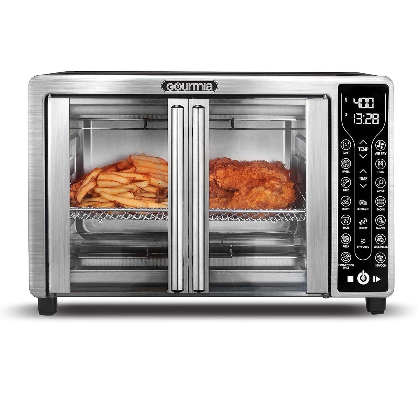 Gourmia Toaster Oven Air Fryer Combo 17 cooking presets 1700W french door digital air fryer oven 24L capacity accessories