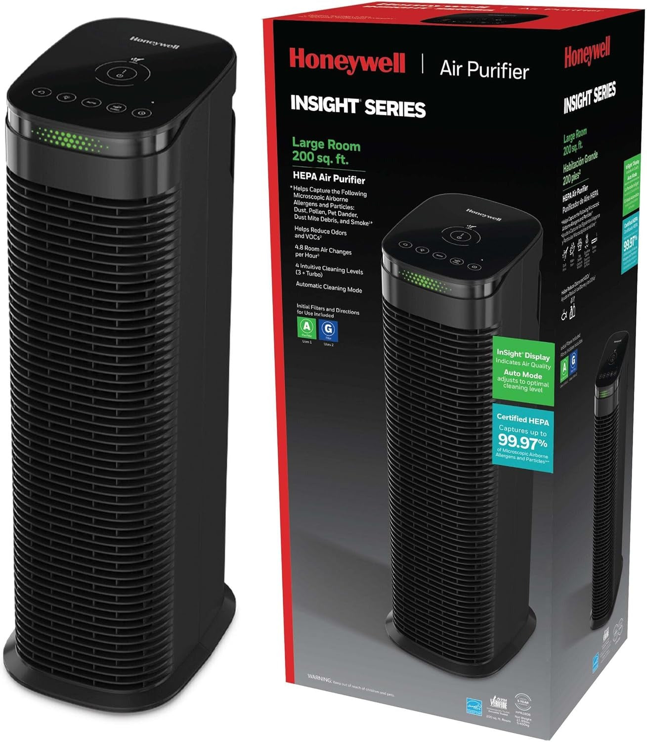 Honeywell HEPA Air Purifier for Home, Auto Mode, Air Quality Indicator, Reduces Dust, Pollen, Pet Dander
