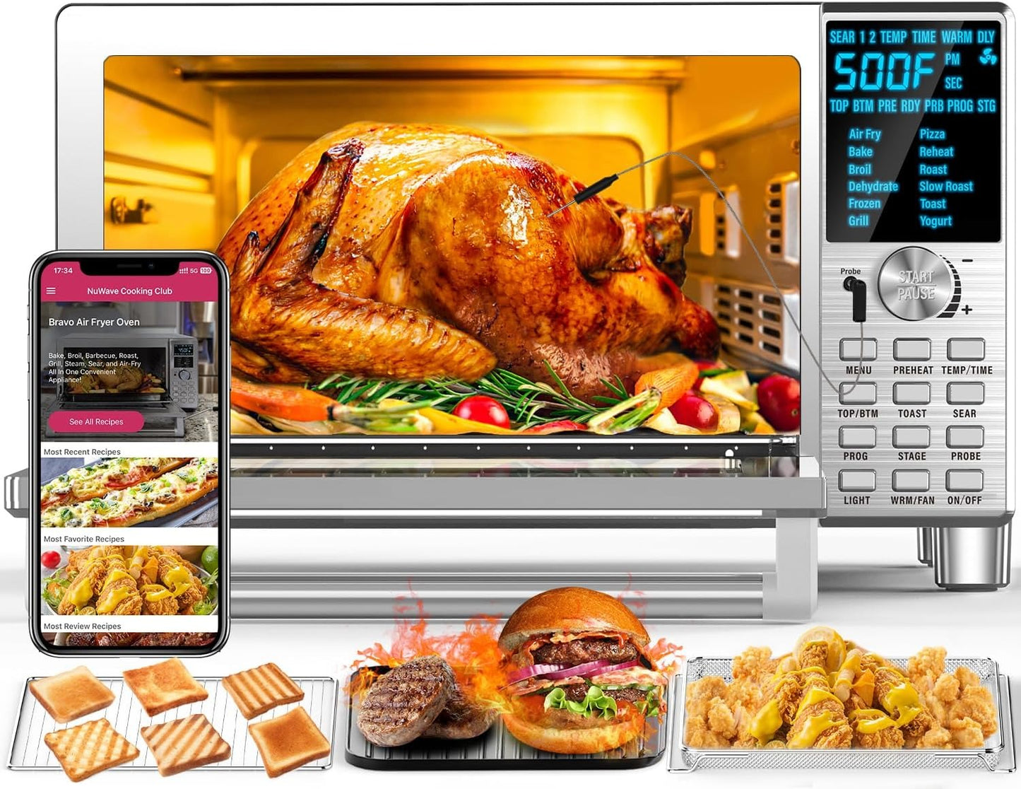 Nuwave Bravo XL Air Fryer Toaster Smart Oven, 12-in-1 Countertop Grill