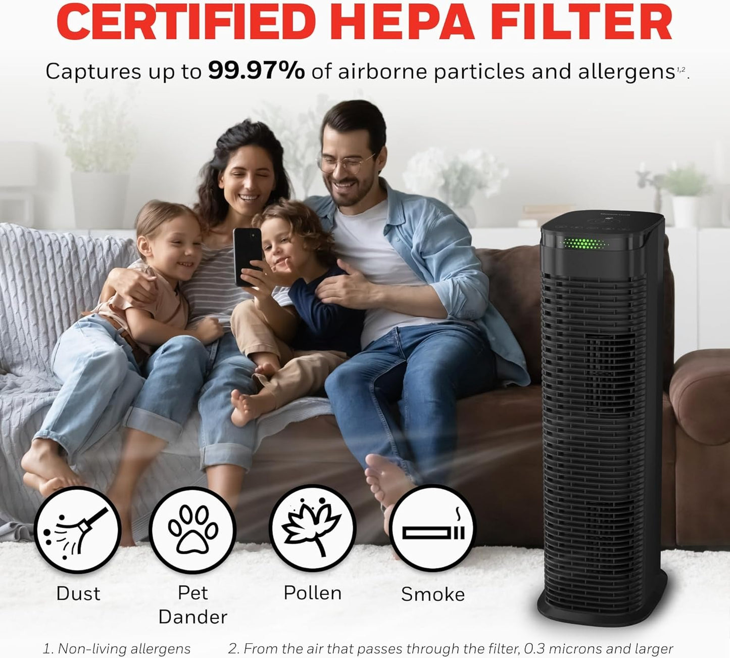 Honeywell HEPA Air Purifier for Home, Auto Mode, Air Quality Indicator, Reduces Dust, Pollen, Pet Dander