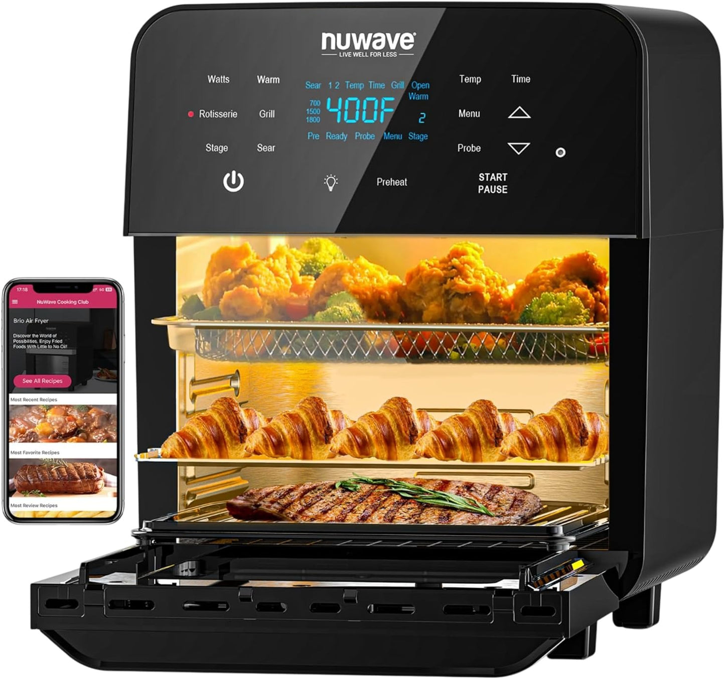 Nuwave Brio 15.5Qt Air Fryer Rotisserie Oven, X-Large Family Size, Powerful 1800W