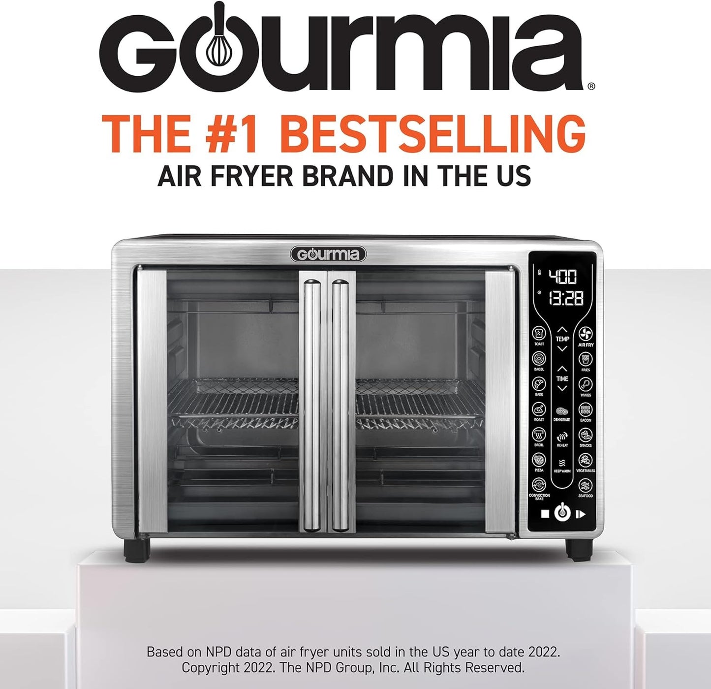 Gourmia Toaster Oven Air Fryer Combo 17 cooking presets 1700W french door digital air fryer oven 24L capacity accessories