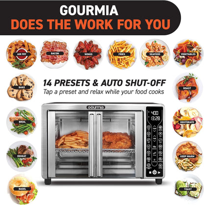 Gourmia Toaster Oven Air Fryer Combo 17 cooking presets 1700W french door digital air fryer oven 24L capacity accessories