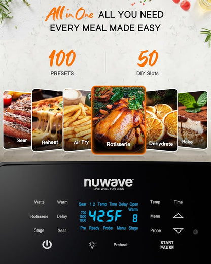 Nuwave Brio 15.5Qt Air Fryer Rotisserie Oven, X-Large Family Size, Powerful 1800W